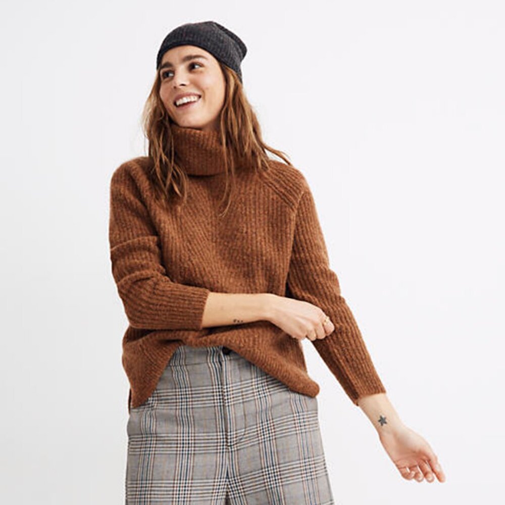 MADEWELL Turtleneck Sweater in Coziest Yarn Top Shirt Size L Large